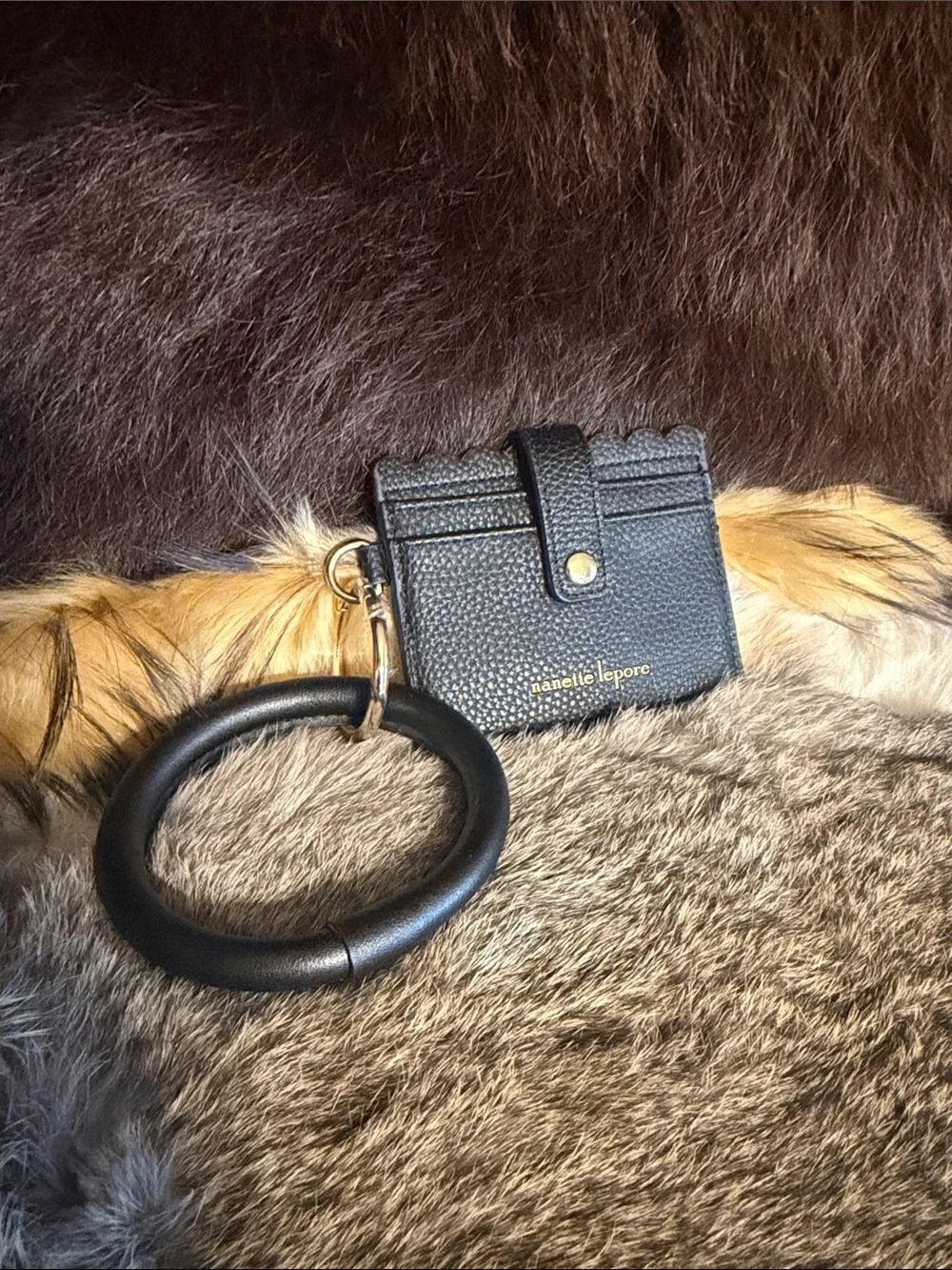Nanette Lepore Black Leather Cardholder with O-Ring Keyring (1685B)